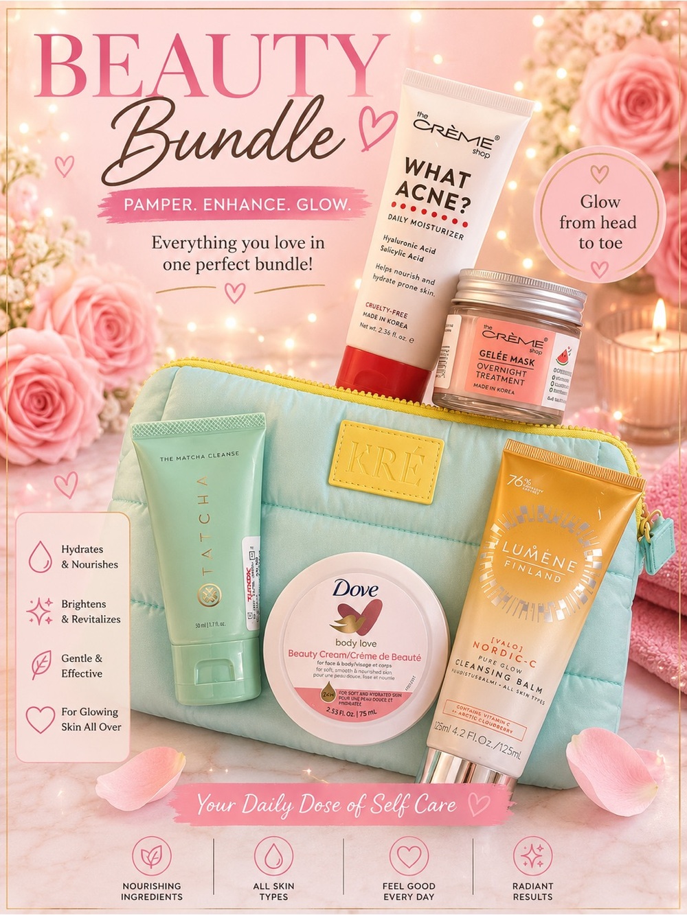 Beauty Bundle Mint Cosmetic Pouch with Bath & Body Favorites